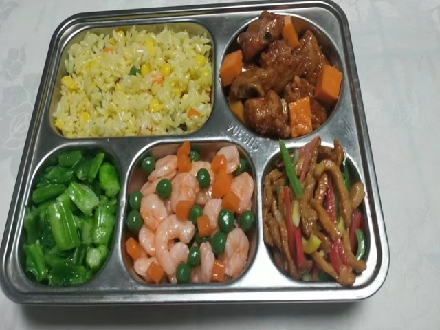 学生预制菜模型 虾仁炒饭套餐食物模型